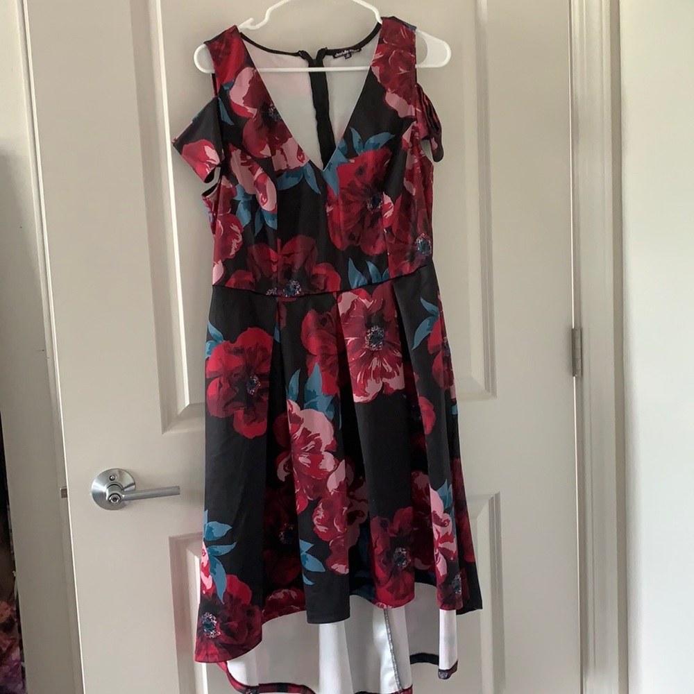Floral cold shoulder high low dress